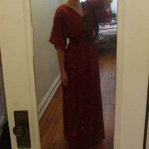 Sheer Lace Red Maxi Dress